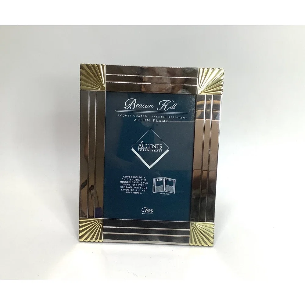 NEW Fetco Solid Brass Beacon Hill Frame Hinged Holds 5 x 7 Photo Box Easel‎